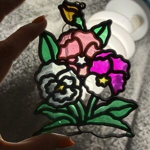 Vintage Flowers Suncatcher Sun Catcher Enamel & Metal Window Decor Ornament
